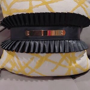 BeBe Black Ruffled Belt with Gold Accent